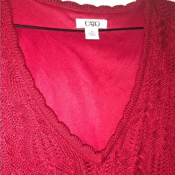 CATO Red Crochet Lined Red Long Sleeves Sweater. Large - Picture 2 of 5